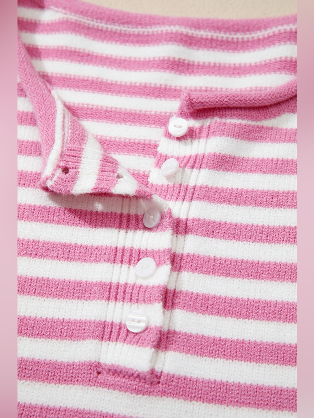 Striped Button Placket Drop Shoulder Long Sleeve Sweater - Picture 9 of 16